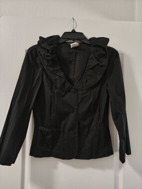 Black Ruffle-Collar Women's Blouse Jacket